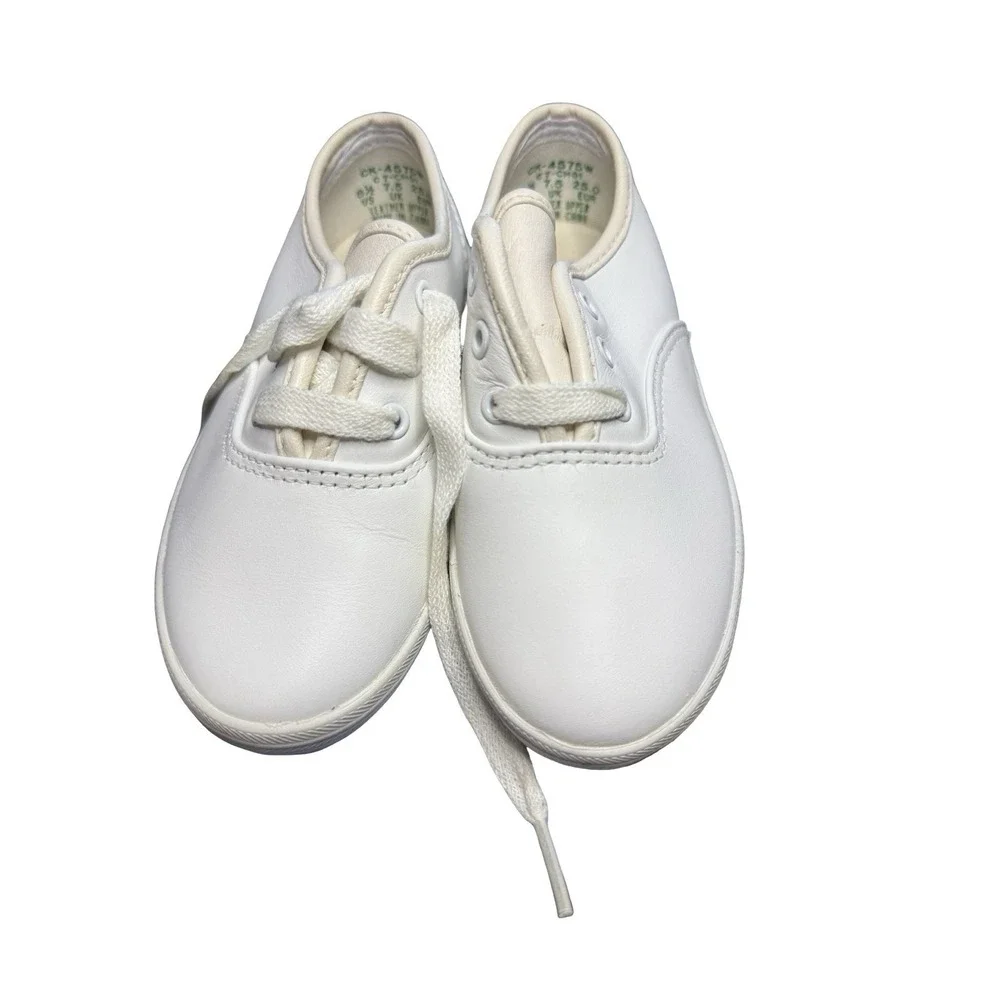 Vintage Keds 8 1/2 Wide Kids white‎ leather Champion shoes sneakers.
